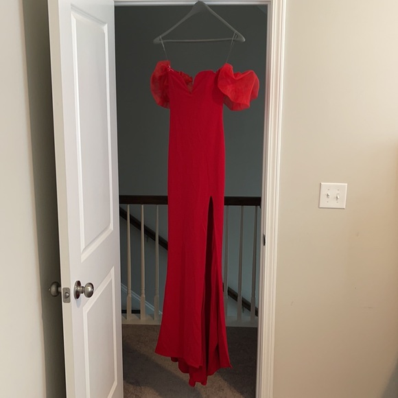 Gorgeous Nookie Off the Shoulder Red Gown - Picture 3 of 4